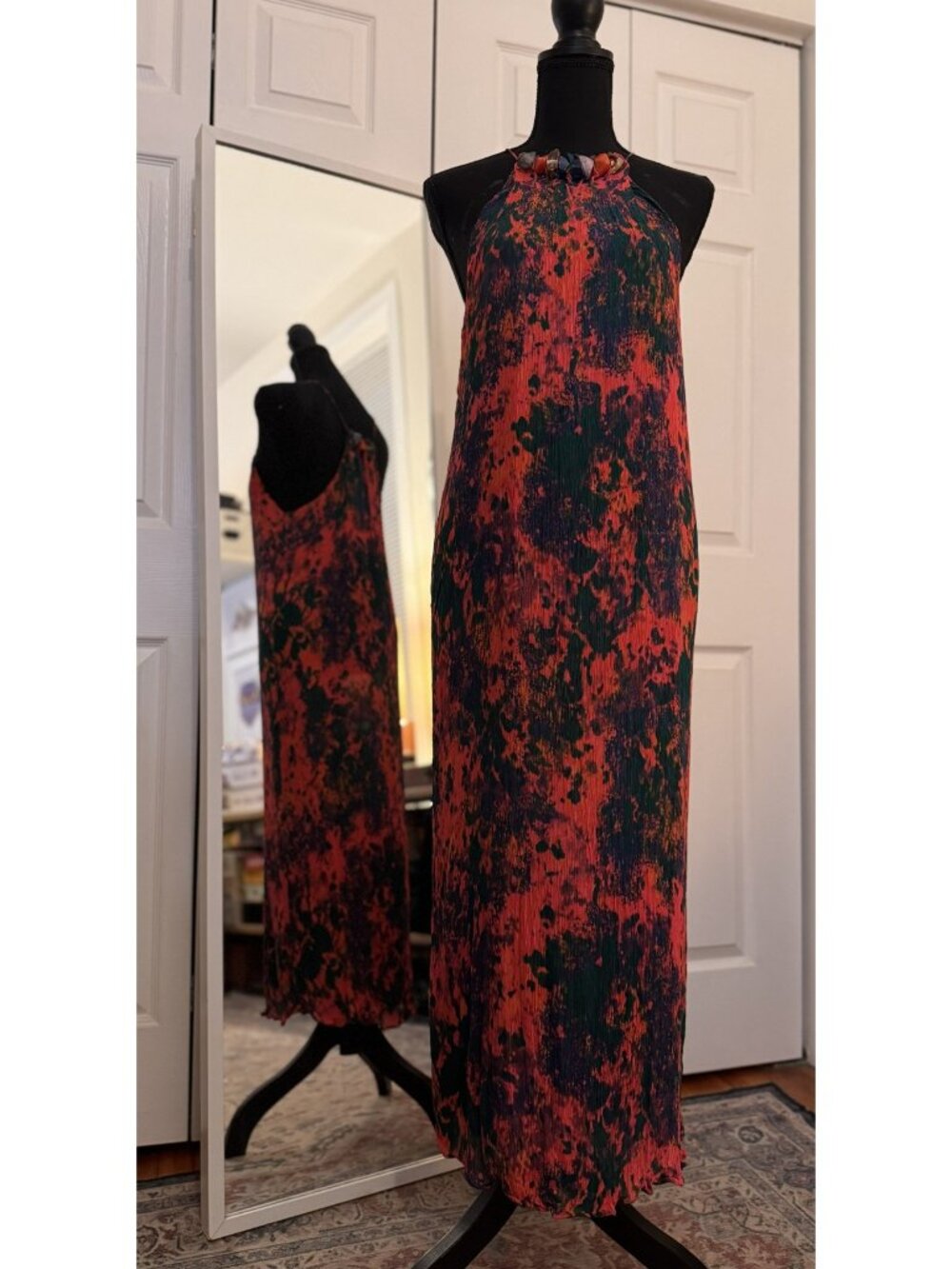 Artistic Abstract Midi Dress | Embellished Halter Neck (Zara I Small)